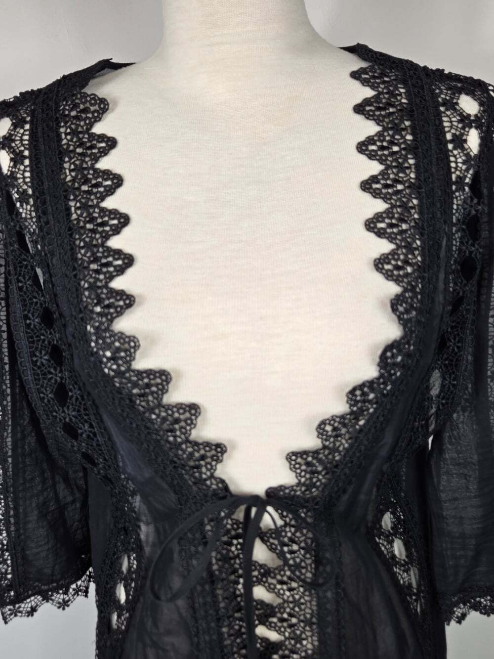 Charo Ruiz Ibiza Ali Lace Sheer Maxi Kimono Cover Up Black S Boho Luxury Resort - Picture 6 of 11